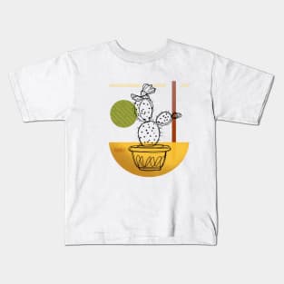 Yellow green cactus Line Art Kids T-Shirt